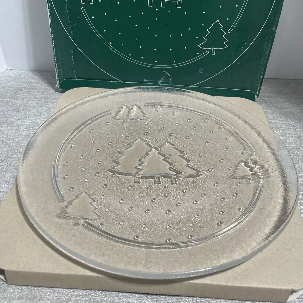 Vintage Christmas Serving Platter Plate Italian Crystal Christmas Tree with Box